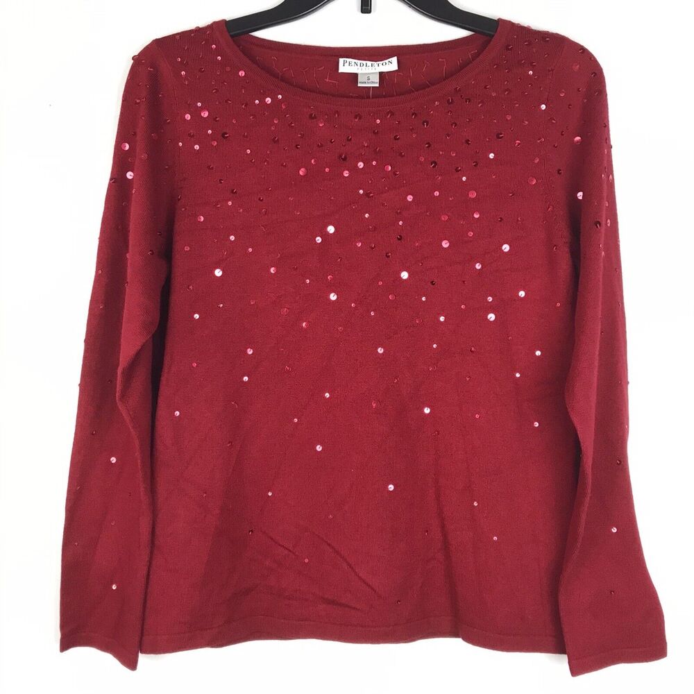 Nwt Pendleton Petite Sweater Red Sequins Silk Cas… - image 1